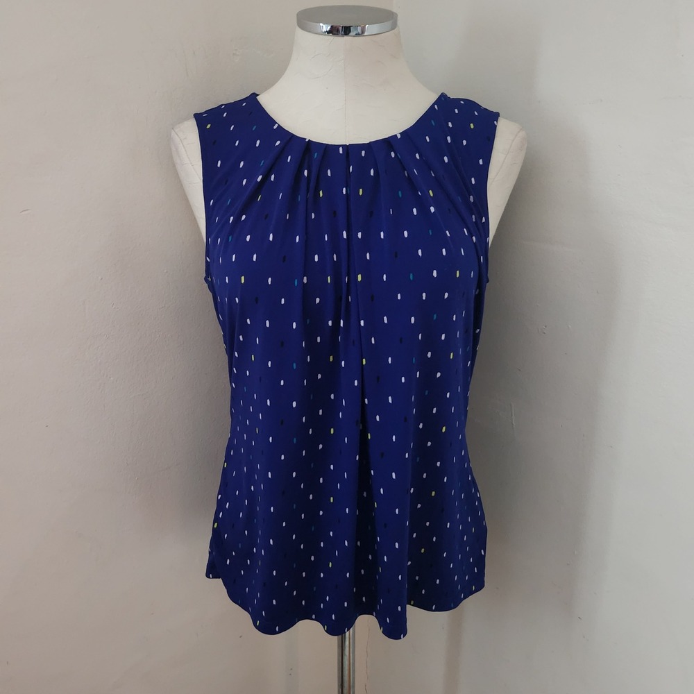 Worthington‎ Blue Sleeveless Pleated Neck Top Women's Size M
